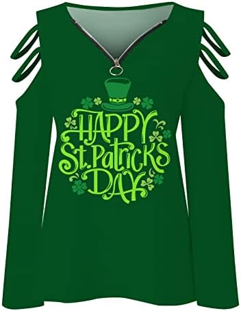 Cheeykey St. Patricks Dnevne majice za žene s dugim rukavima Shamrock Hladno rameni vrhovi patentnih zidova i irski festival zeleni vrhovi