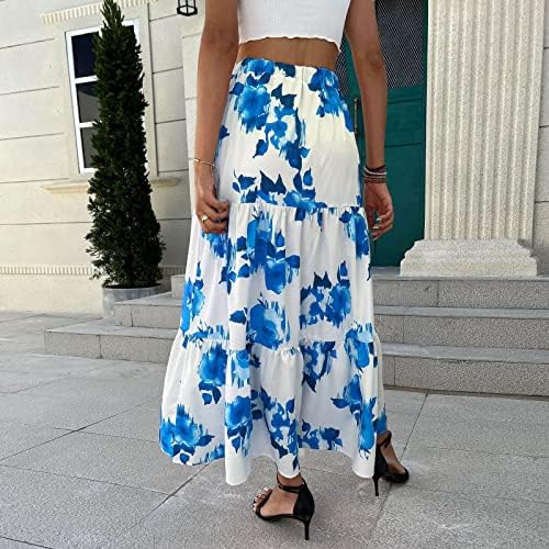 Plisirane lepršave Midi Maxi suknje za žene ljetna Casual Boho Midi suknja jednobojne ljuljačke s visokim strukom, višeslojna suknja