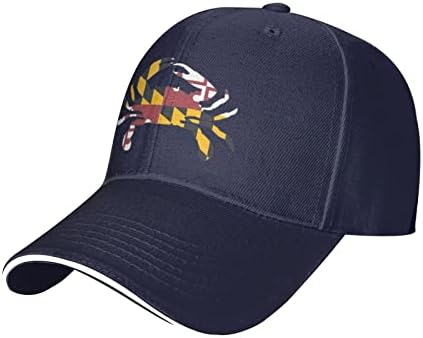 Maryland Crab State Flag 拷贝, muškarci Žene oprati uznemireni pamuk bejzbol vintage podesivi poklopac kapu za hat šešir na katu casual pokloni, mornarsko plavo