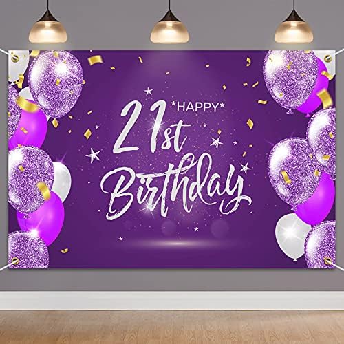 HAMIGAR 6x4ft Happy 21st Birthday Banner Backdrop-21 godina rođendan dekoracije potrepštine za žene - ljubičasta