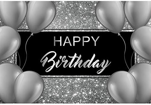 Laeacco Happy Birthday backdrops 10x6. 5ft crna i srebrna Glitter Birthday Backdrops za muškarce sivi baloni birthday Party Decoration