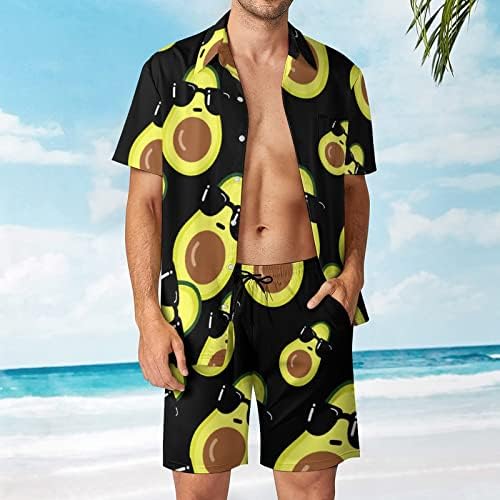 Baikutouan Slatka avokado muške košulje od 2 komada havajska košulja odijela Ležerni gumb prema dolje i plaže Hlače odmora