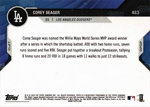 2020 TOPPS sada 483 Corey Seager Baseball Card Dodgers - osvaja nagradu World Series MVP