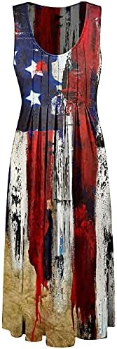 4. jula ljetne Ležerne haljine za žene Boho haljina sa američkom zastavom bez rukava Flowy Loose Mini Sundress
