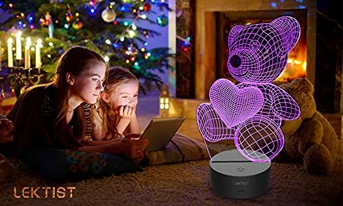 LEKTIST Bear 3d Illusion Lamp 16 promjena boje Smart Touch ili daljinsko upravljanje noćna lampa za djecu i odrasle, savršeni pokloni za Dan zaljubljenih božićni poklon