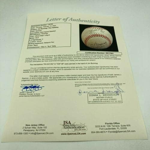Roy Halladay & Jim Bunning Perfect igra potpisana glavna liga Baseball JSA COA - autogramirani bejzbolls