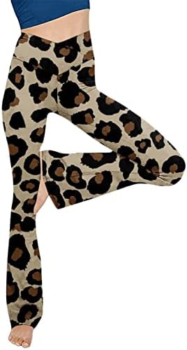 Bootcut yoga hlače za žene Crossover High Struk Leopard Print Wide noga Workout Flare Hlače Radne hlače Haljine
