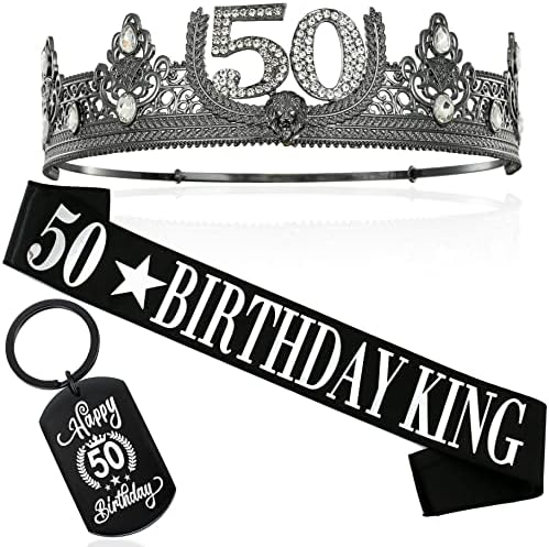 Kraljevska kruna za 50. rođendan i kraljevski pojas za 50. rođendan i privjesak za ključeve, ukrasi za 50. rođendan