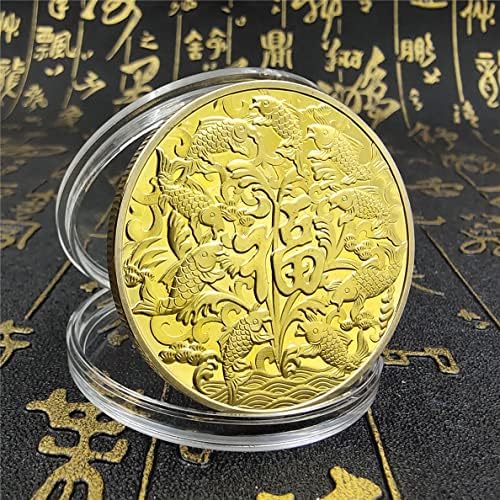 Kineski Fu znak komemorativni novčić Fu lik Koi komemorativna kolekcija novčića koi zlatnik pozlaćeni novčić
