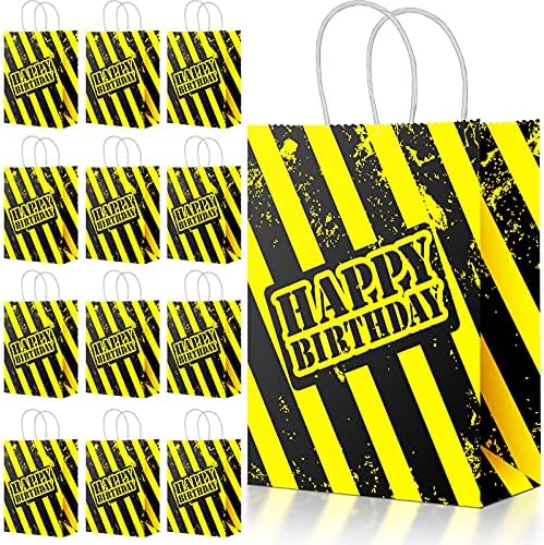 Pajean, 16 komada građevinske torbe za zabave s ručkama građevinske torbe za rođendanske poslastice žuti crni kamion tematska Candy