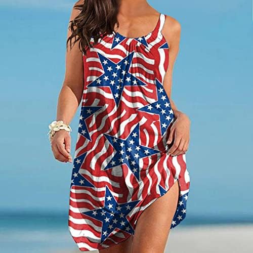 4. jula haljine za žene ljetna plaža Casual Bohemian Dress USA zastava bez rukava Scoop vrat lepršavi Mini sarafani