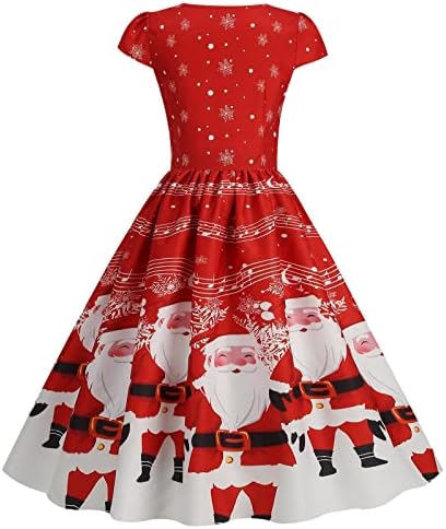 2022 Božićna haljina za ženske zlatne haljine iz 1950-ih Snowflake štampana Božić Rockabilly koktel haljina
