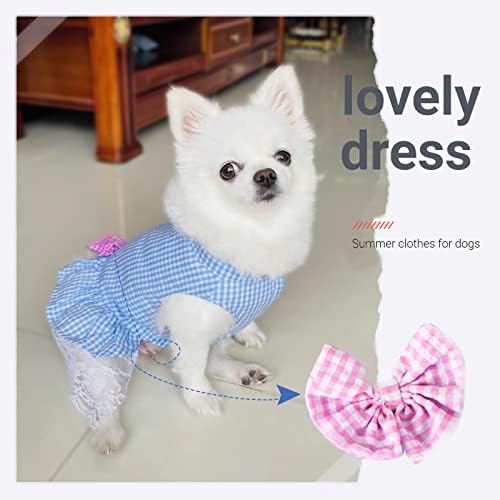 Tengzhi pas ljetna haljina slatka plaid bowknot rukavac bez rukava mekana prozračna čipka princeza štenad odjeća mačja štenad odjeća