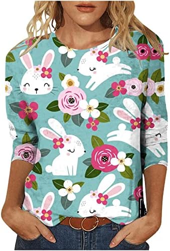 3/4 rukav bluza žene jesen ljeto 2023 pamuk Crewneck grafički Happy Gift Lounge Uskršnja bluza Tshirt za djevojčice