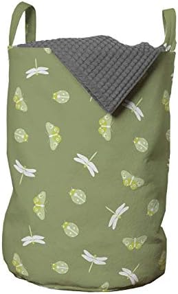 Ambesonne Dragonfly torba za veš, kontinuirani uzorak insekti Vintage prirodne boje minimalistički dizajn, korpa za korpe sa ručkama