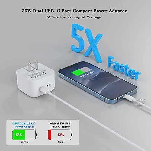 [Apple MFi Certified] iPhone Fast Charger, 35W Dual USB-C Port sklopivi Adapter za struju Rapid Wall charger Block sa 2pack 10ft USB-C