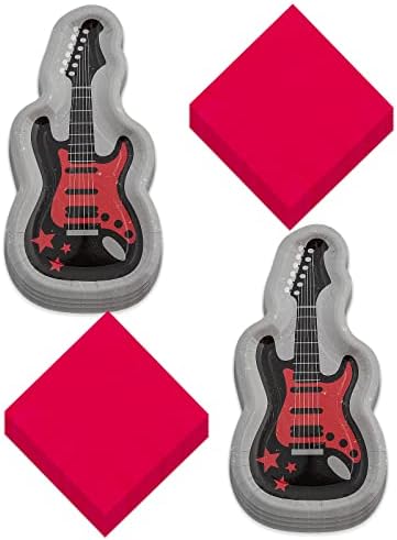 Stijena & amp; Roll Party Gitara u obliku papira desert ploče i salvete za piće