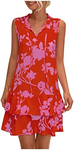 FEHLEGD ženske ljetne haljine na plaži modni cvjetni Print V izrez vezica bez rukava s volanima kratka Mini Tank haljina