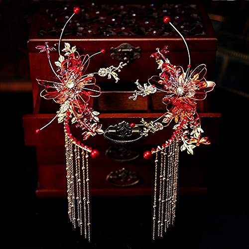 Bienka kineski crveni cvijet mladenke Barrettes kineski isječci za kosu Dragon i feniks haljina vjenčanica