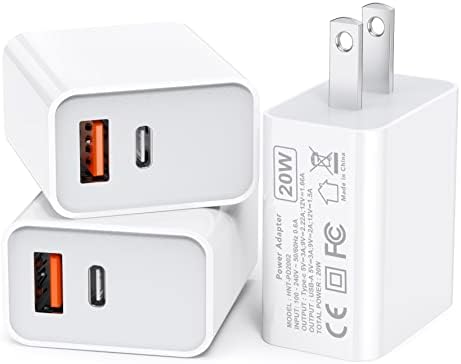 USB C zidni blok punjača 20w, 3-Paket Dual Port PD Power Delivery brzi blok za punjenje tipa C Plug Adapter za iPhone 13/12/11/14
