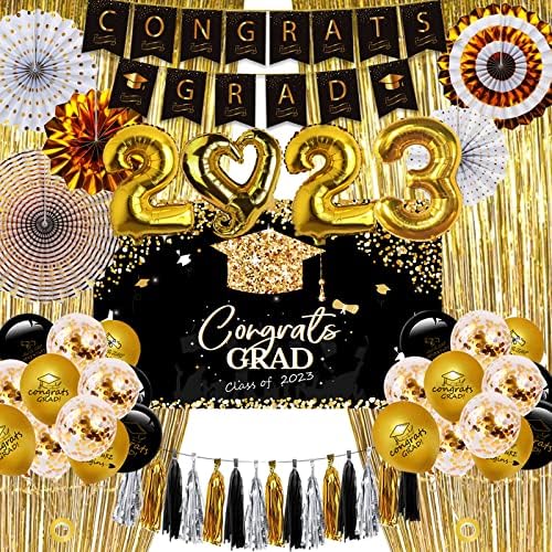 Dekoracije za diplomske zabave 2023 - potrepštine za diplomske zabave 2023, uključujući baner za maturu, pozadinu, lepeze za papir,