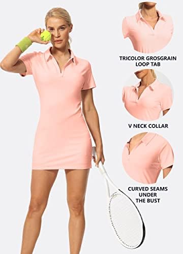 HIVERLAY Žene Golf Polo haljina s kratkim hlačama i džepovima Kratki rukav V ovratnik za vrat Tenis Haljina dame atletski haljine