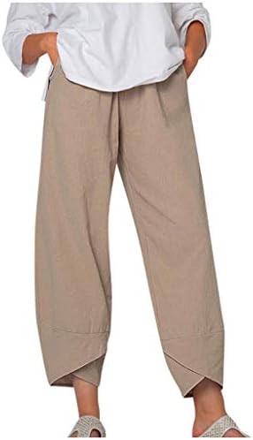 Pamučne lanene skraćene hlače ženske ljetne Casual kapri hlače s džepovima visokog struka udobne hlače na plaži Vintage Harem hlače
