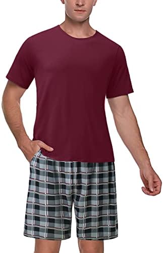 Muški home Pajama Poklon 2pc odijela okrugla vrata labava majica i plaćene elastične strugove hlače za hlače