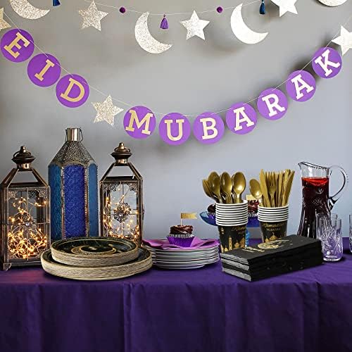 Ramadan potrepštine dekoracije za dom, Eid Mubarak Ramadan crne i zlatne ploče i salvete Set, jednokratni papir ploče salvete čaše