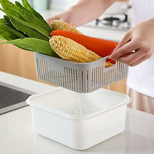 Dvoslojna drenažna korpa multifunkcionalna kvadratna kutija za čuvanje svežeg plastična kuhinjska korpa za čuvanje svežeg voća sa