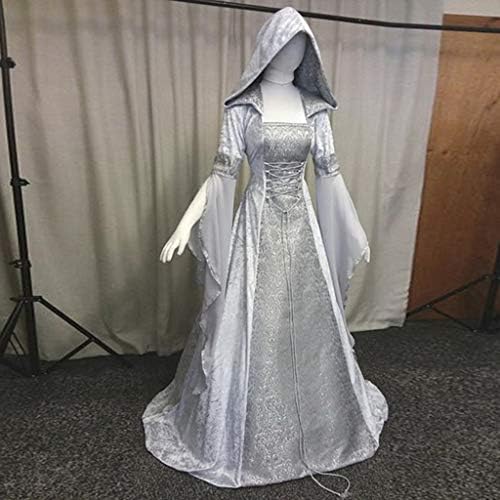 ZEFOTIM Halloween Dress Women Vintage Hooded Witch Cloak Dress truba rukav Srednjovjekovna vjenčanica Halloween cosplay Dress