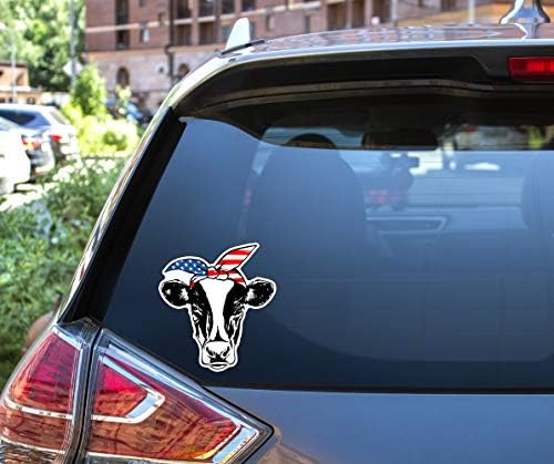 Wickedgoodz Američka zastava Bandana krava vinilna naljepnica - Patriotska naljepnica, za tumor, prijenosna računala, prozori automobila