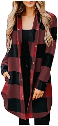 Karirane jakne za žene, dugi Plus Size s-3XL flanel 2022 jesen & amp;zimski kaputi sa džepovima na dugmad nadole