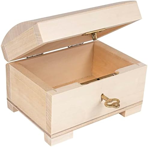Creative Deco mala drvena kutija za nakit | kutija za skladištenje sa bravom i ključem / 4.17 x 2.95 x 2.95 in / obična | neobojena