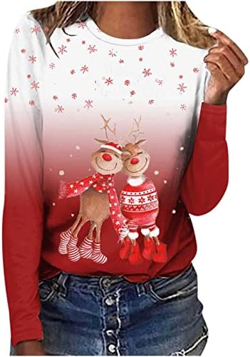 Božićni kravata vrhovi za žene bluza Dressy Snowflake Xmas Elk Print Crewneck majice Labavi fit dugim rukavima s dugim rukavima