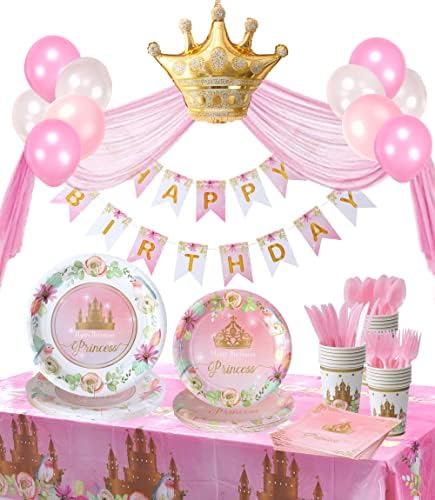Winoo dizajn princeza ploče i salvete Party Supplie-služi 16-princeza rođendan dekoracije uključuje papir ploče šalice salvete pribor