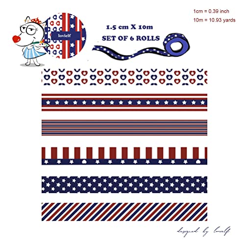 Lovielf United State Američke zvijezde i pruge zastava patriotski prajnji traka od 6 rolni - 15 mm x 10m | Dekorativni planer bilježnice